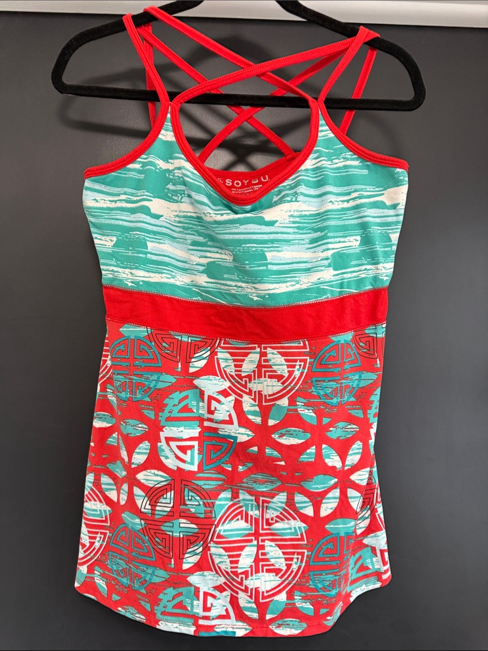 Soybu Red Strappy Tank with Aqua Print